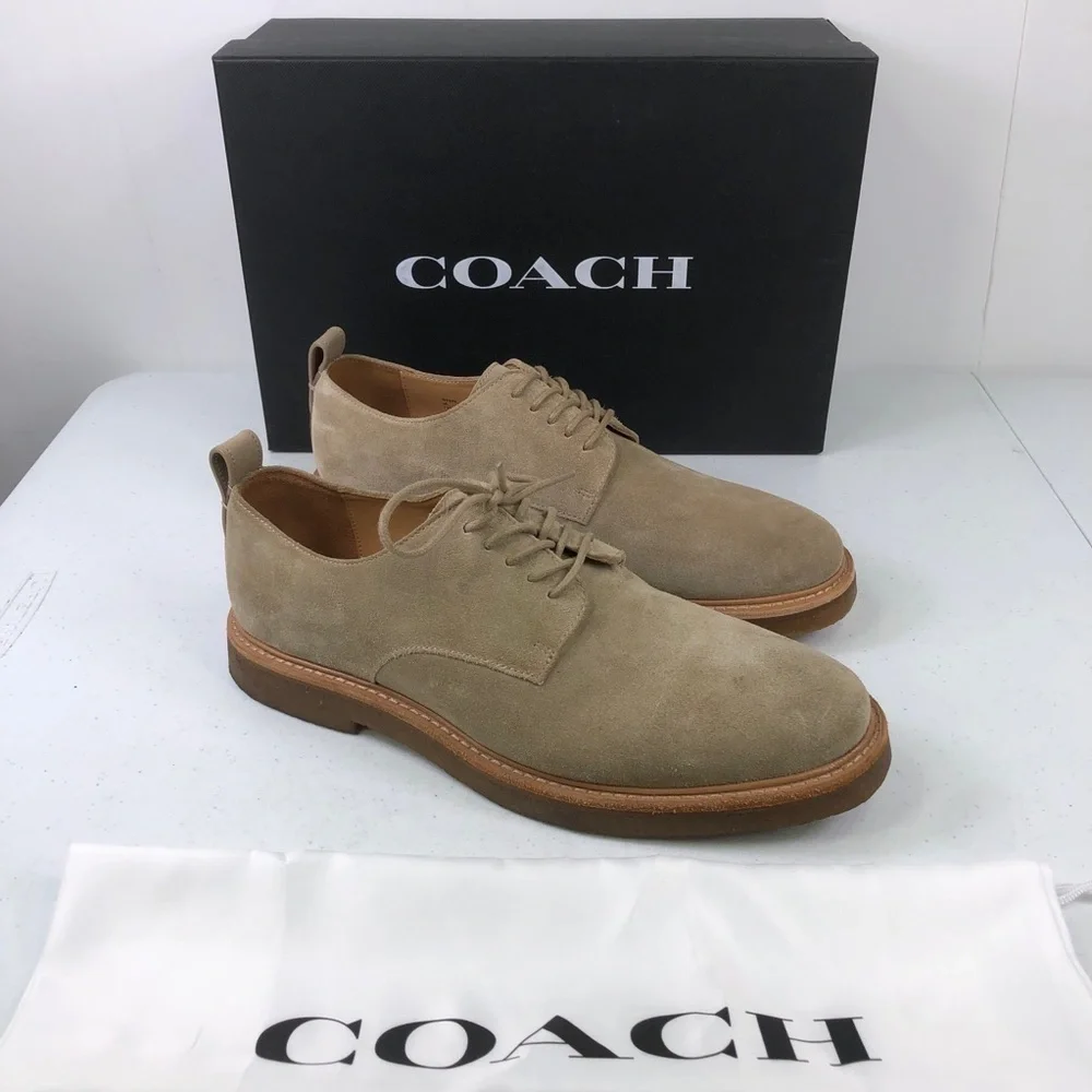 COACH Men's Suede Derby W/Crepe Sole, Oat Brown